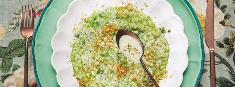 Ricetta Risotto con crema di broccoli, pangrattato alle alici e fonduta di gorgonzola, la ricetta
