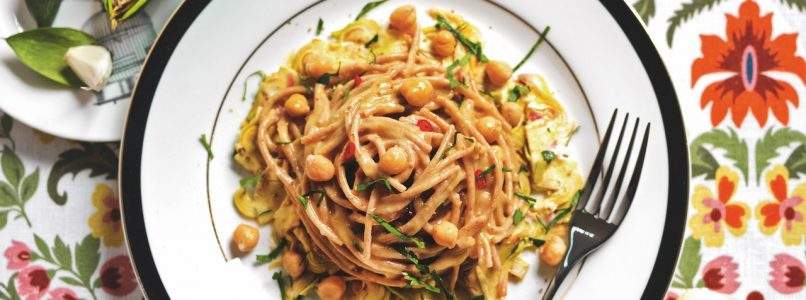 Ricetta Spaghetti integrali di farro con ceci e carciofi, la ricetta